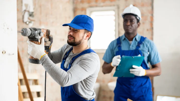 Drilling holes in the wall using a hammer drill