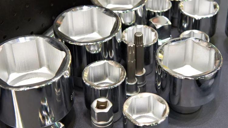 Chrome socket tools of different sizes and types