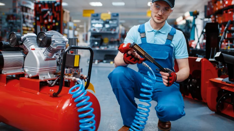 Red air compressor and pneumatic tools